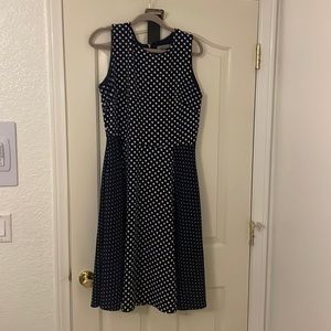 Navy & white Danny & Nicole polka dot swing dress with belt
